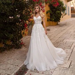 Sumnus Princess Wedding Dresses With Bow Sleeveless Appliques Lace Backless Tulle Boho Bride Gown 2021 vestidos de novia