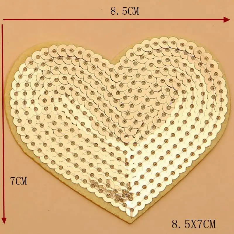 Hot New 10pcs/lot Sequined Gold Heart Patch Iron On Sew Sequins for Coats Stickers DIY Fabric Appliques Embroidery Pa | Дом и сад