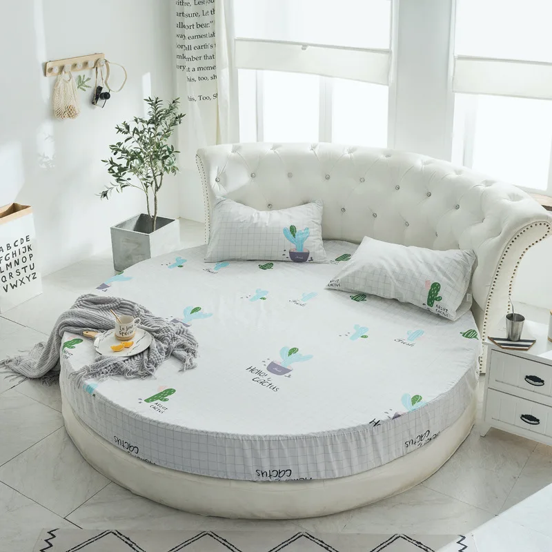 Printing Round Mattress cover 100%cotton Bed sheet fitted sheet with Elastic Themed Hotel Motel Home textiles no pillowcases 3