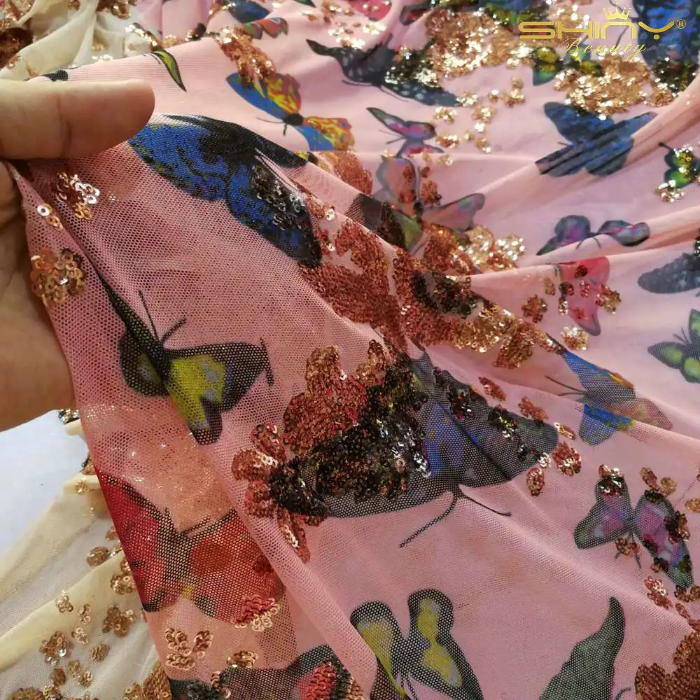

Shiny Beauty Rose Gold Pasted Butterfly Mesh Fabric Pink Sequin Backdrop Fabric By The Yard For Dress/ Wedding Party-M190807
