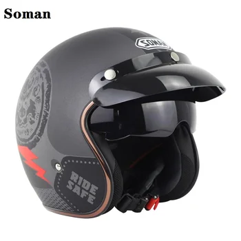 

Dual Visors 3/4 Chopper Helmets Motorcycle Helmet Half Face casco capacete moto Dot Approved For Soman SM521