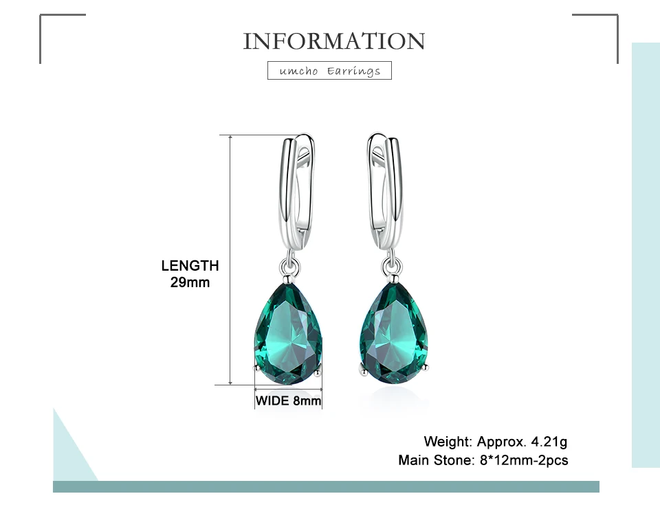 UMCHO &nbsp;&nbsp;Emerald 925 sterling silver earring for women EUJ094E-1-pc (2)