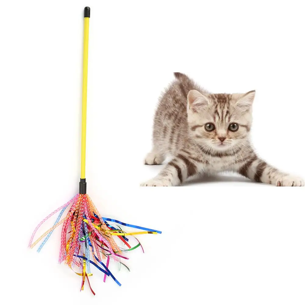 HOT SALES! Colorful Rattle Ribbon Teaser Rod Wand Stick Pet Cat Kitten Bite  Chew Chaseed Toy Wholesale Dropshipping New Arrival