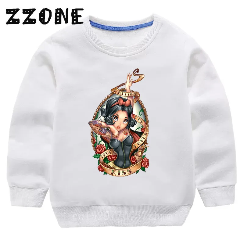 Детские осенние хлопковые свитера в европейском стиле с рисунком принцессы; пуловер для малышей; топы для девочек; зимние детские толстовки с капюшоном; одежда; KYT5300 - Цвет: 5300A-White