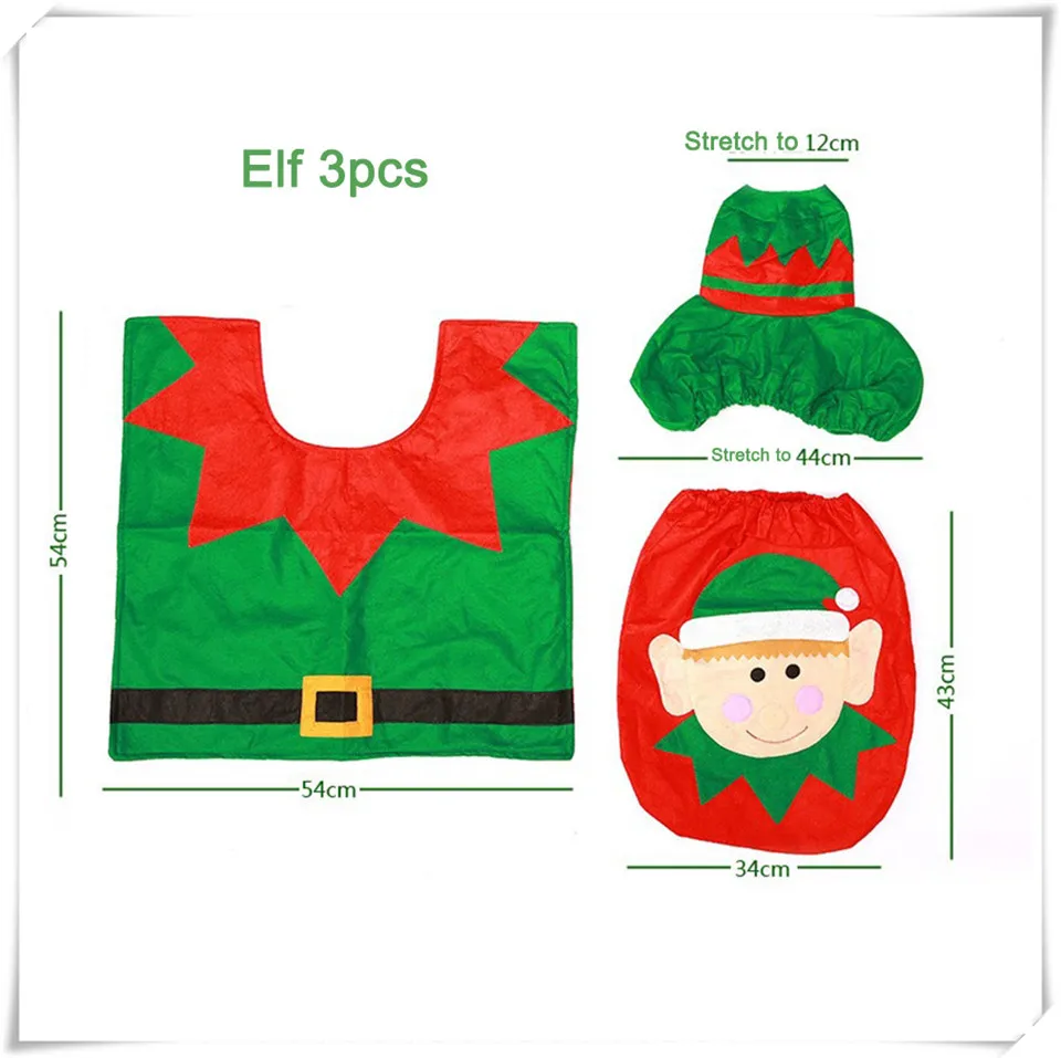 MSJO Christmas Bathroom Toilet Seat Cover Wc Rug Mat Natal Santa Claus Elk Elf Snowman New Year Navidad Christmas Decoration Hom