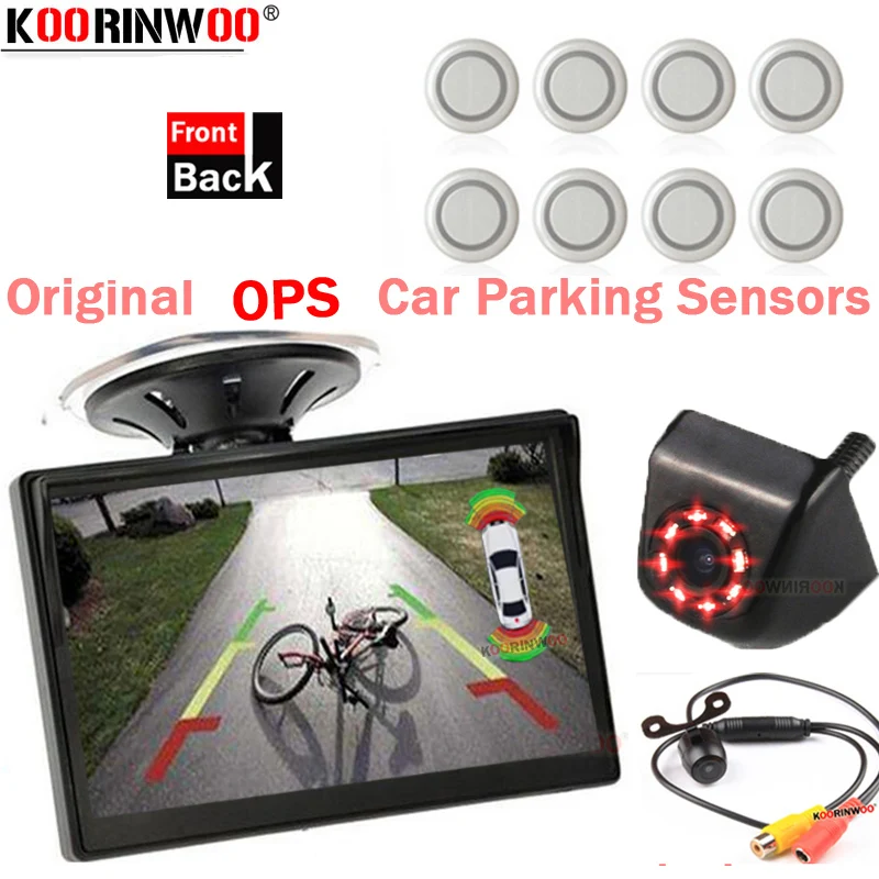

Koorinwoo LCD Monitor With 8 Parking Sensors Camera Front Radars Black/Silver/White 18.5mm Reversing Backup Step up Car Detector