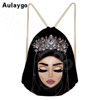 

Aulaygo Beautiful Islamic Design Drawstring Backpack For Women Small Durable Softback Ladies Girl Casual Custom Travel Daypack