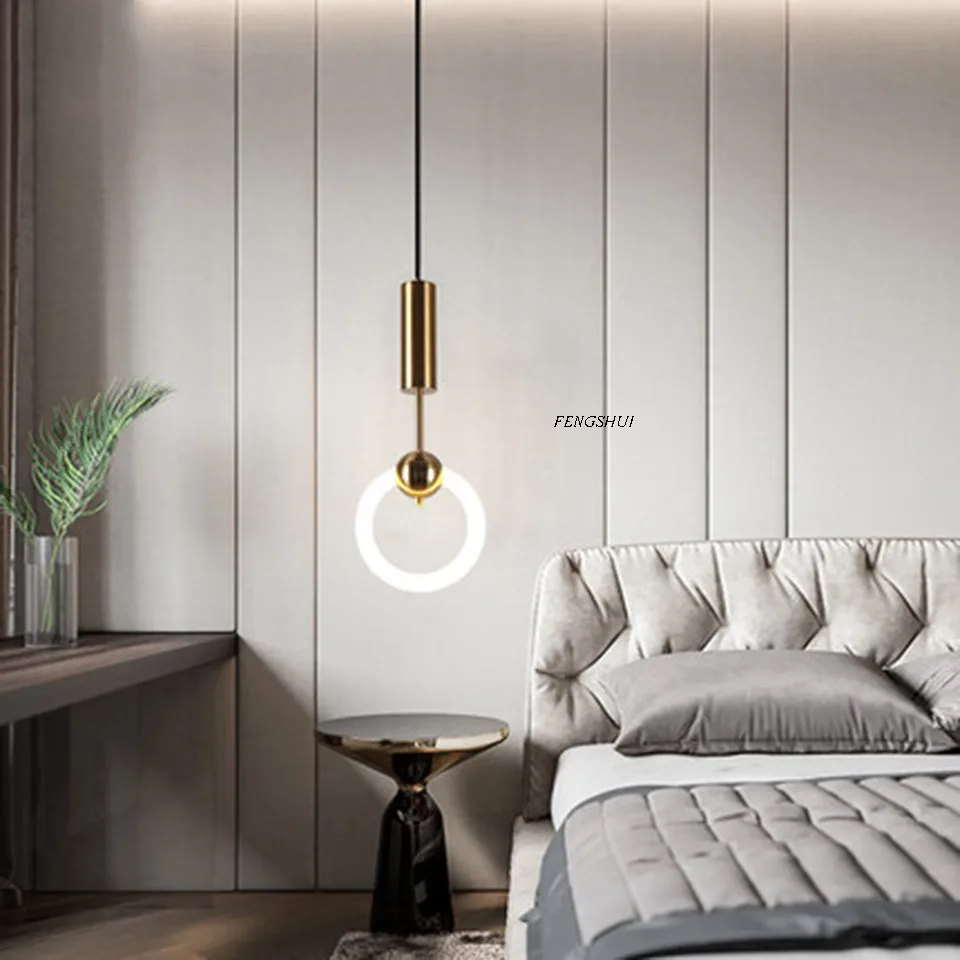 Nordic LED Metal Ring Pendant Lights Lighting Art Single Head Ring Pendant Lamp Cafe Living Room Restaurant Decor Light Fixtures