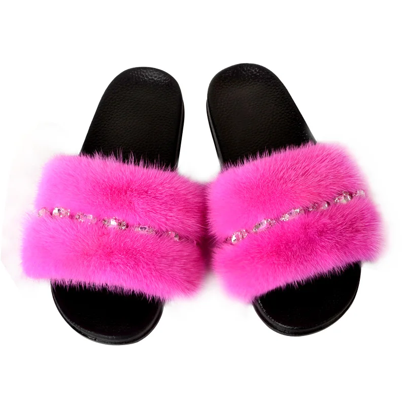 pink mink fur slides