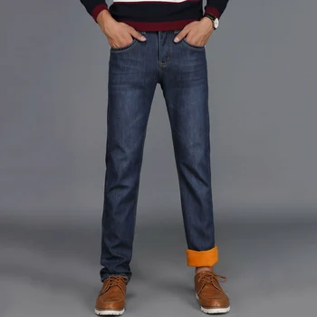 

Men Winter Thermal Jeans Fleeced Lined Denim Long Pants Casual Warm Trousers for Office Travel S55