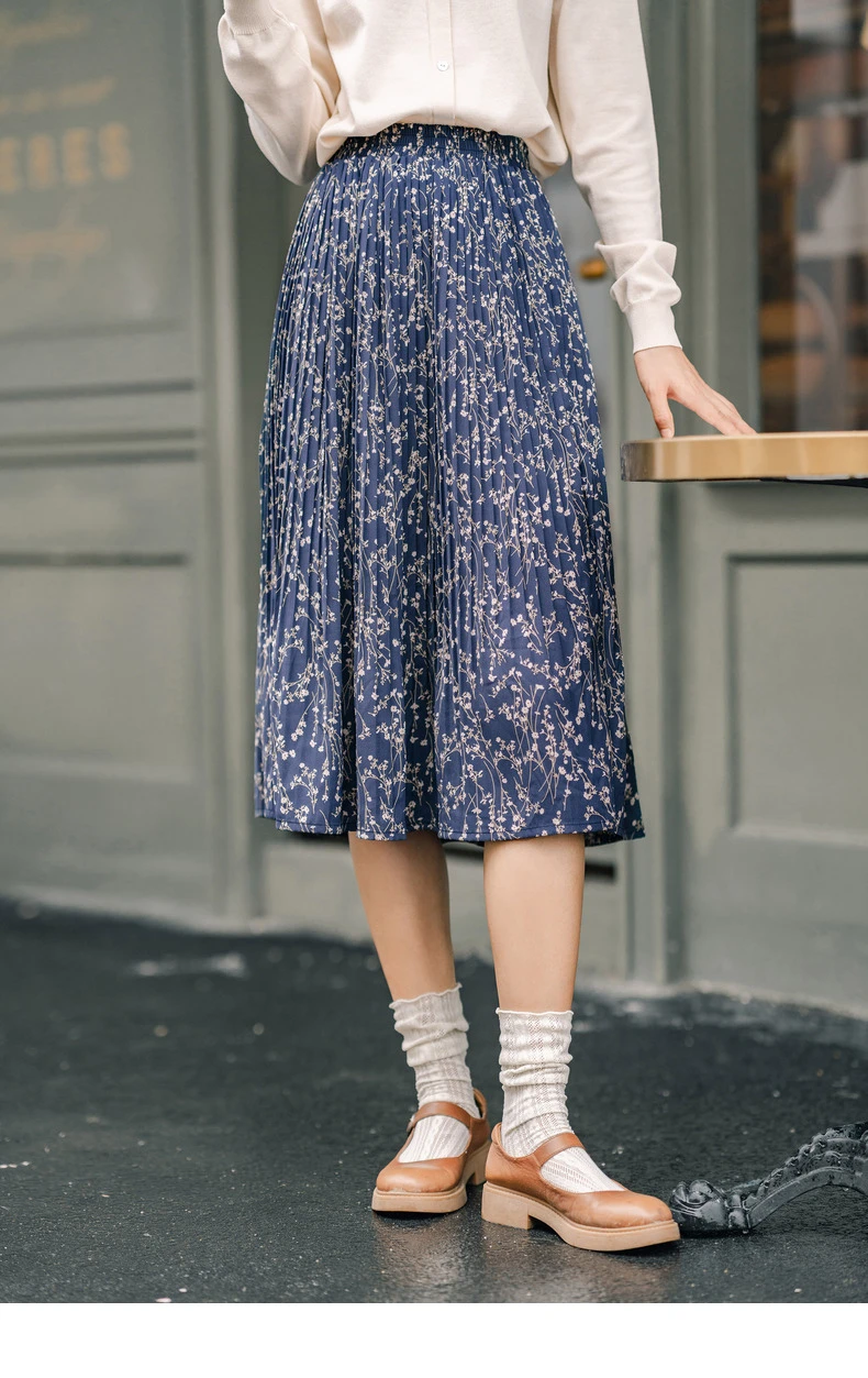 INMAN 2020 Autumn New Arrival Compression Plait Elastic Waist Stretch Elegant Shivering Skirt
