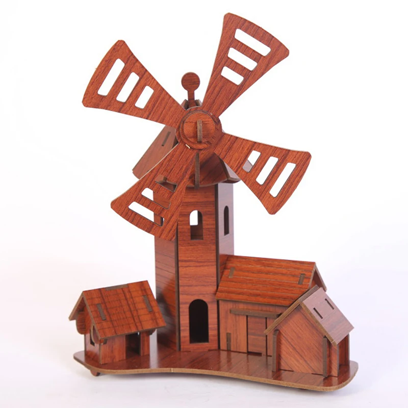DIY 3D Wooden Windmill Puzzle Game Children Kids Toy Model Building Kits Educational Hobbies Gift | Игрушки и хобби