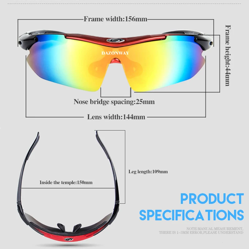 DAZOWNAY Bicycle Glasses Eyewear Sunglasses Men Women Polarized UV400 Cycling MTB Bike Road Bike Fishing Running Googles 5 Lens