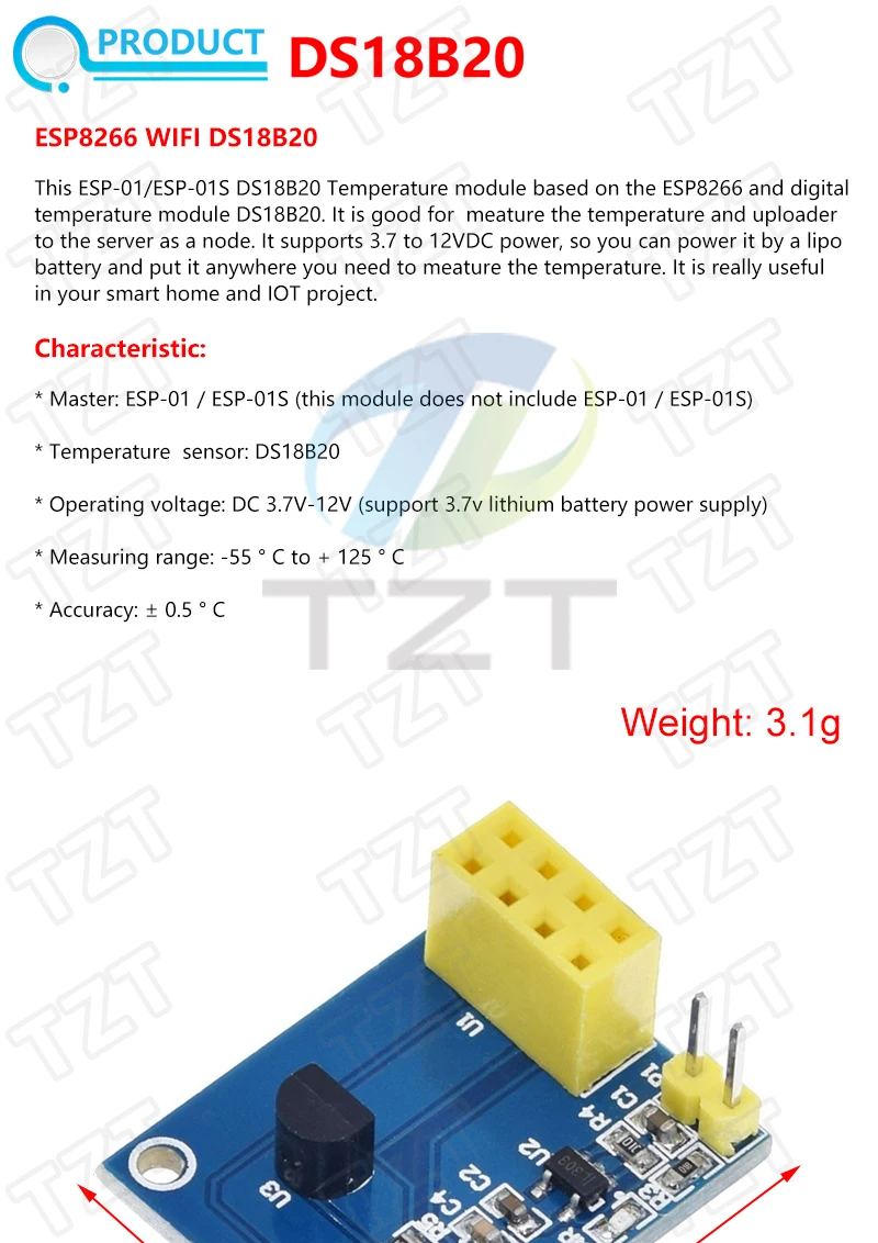 TZT ESP8266 5V Relaismodul DS18B20 DHT11 DHT22 LED-Controller Smart Home Fernbedienung Schalter Smartphone-App ESP-01S – Detail 5
