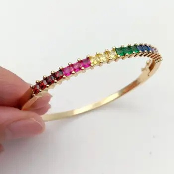 

Gold Color plated rainbow bangle bracelet cubic zirconia fashion lady jewelry Luxury Stainless Steel bracelet Gift