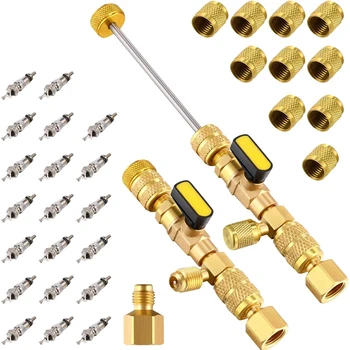 

Valve Core Remover, 32Pcs R22 R134A R12 A/C Valve Core Remover, 20 Spools and 10 Brass Nuts HVAC Spool Removal Mounting Kit