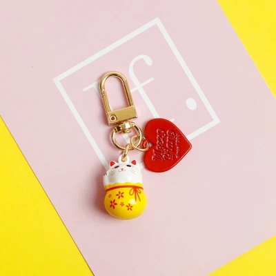 かわいい漫画招き猫ラッキー猫ドラえもん鈴キーホルダー女性のためのキーチェーンリング車バッグペンダントairpods D457 キーホルダー Aliexpress