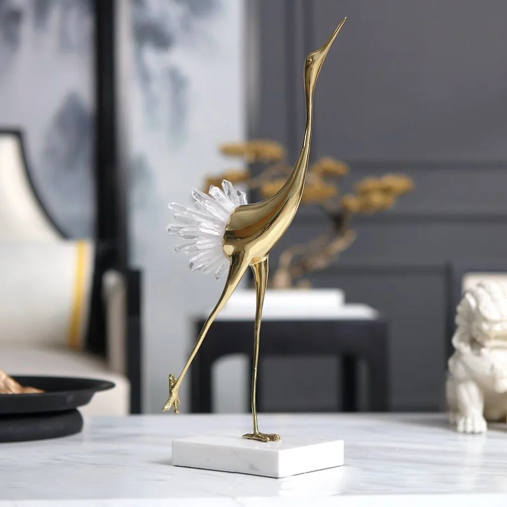 Clear Quartz Style 2 Natural Quartz Crystal Wand Point Copper Crane Figurine Light Luxury Home Metal Ornaments Healing Crystal Stone Home Decoration - Цвет: Clear Quartz Style 2