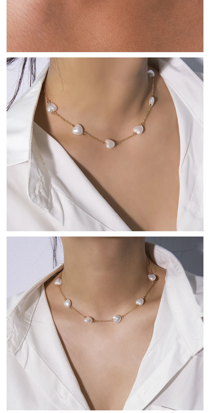 SRCOI Love Heart имитация жемчуга колье ключицы ожерелья цепи Корея заявление женское Милое Свадебное ожерелье Женская Вечеринка