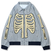 

Men Denim Jackets Streetwear Skull Towel embroidery Blue Denim Jean Jacket Coat Hip Hop Harajuku Bomber Jacket Punk Rock Vintage
