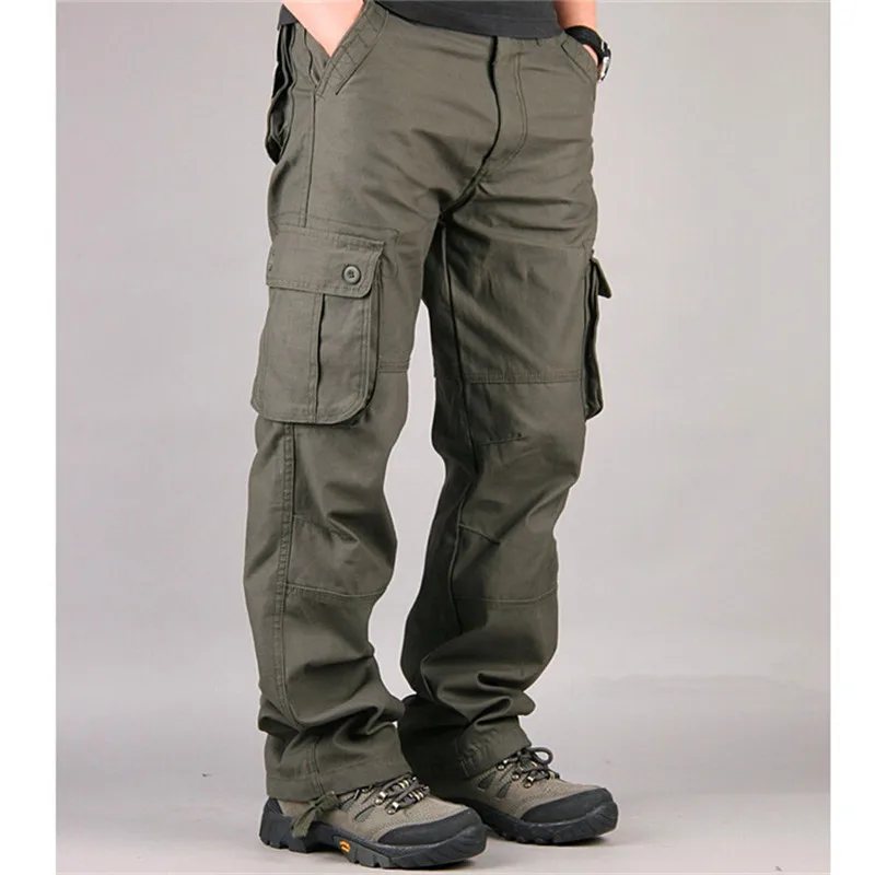 Men Cargo Pants Loose Elastic Waist Oversized Khakis Trousers Multi Pocket  Gray