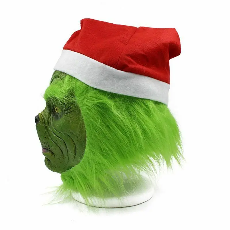 Рождественские забавные латексные маски Grinch на всю голову, карнавальный костюм на Хэллоуин, Вечерние Маски для взрослых, карнавальные маски для лица