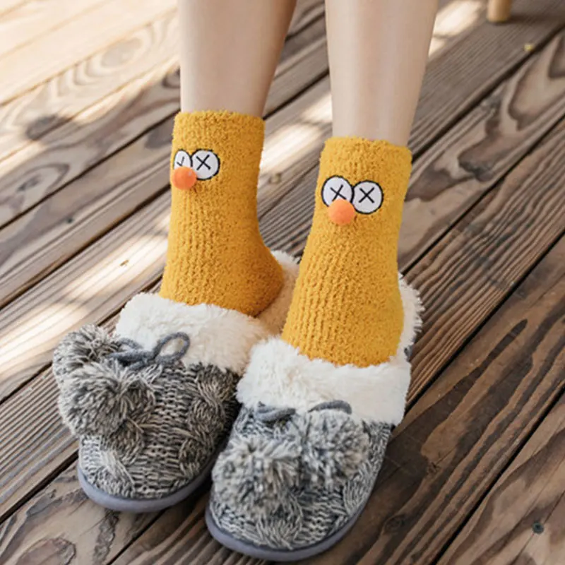 Модные женские носки с героями мультфильмов «Улица Сезам», милые объемные забавные плотные теплые носки с большими глазами, женские носки из кораллового флиса высокого качества