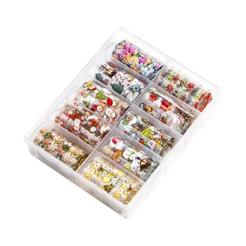 

10pcs Nail Foil Beauty Set Adhesive Decals Wraps Stickers Christmas Nail Art Transfer Foils Decorations