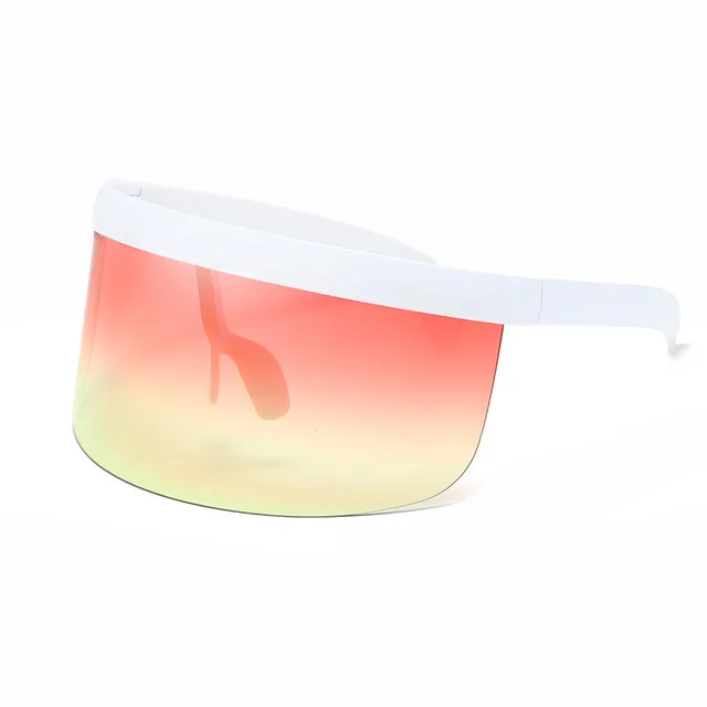 SO&EI Oversized Anti-Peeping One Piece Rimless Sunglasses Men Fashion Outdoor Sports Windproof Goggles Women UV Mask Sun Glasses White red yellow