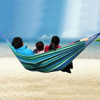 

Strong Hammock Swing Hanging Hammock Blue Stripes Double Person 300kg Hanging Bed Tent Picnic Field Survival Hike Camp