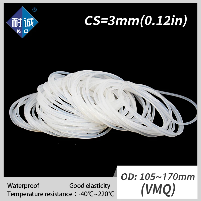 

1 шт./лот силиконовая резина VMQ CS 3 мм OD105/110/120/130/135/140/150/170 мм уплотнительное кольцо, прокладка, Силиконовое уплотнительное кольцо, водонепроницаемое