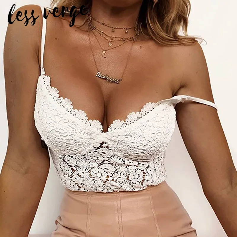 lessverge Sexy lace white women bodysuit Floral transparent one piece bodycon jumpsuit bodysuit Backless skinny winter bodysuit