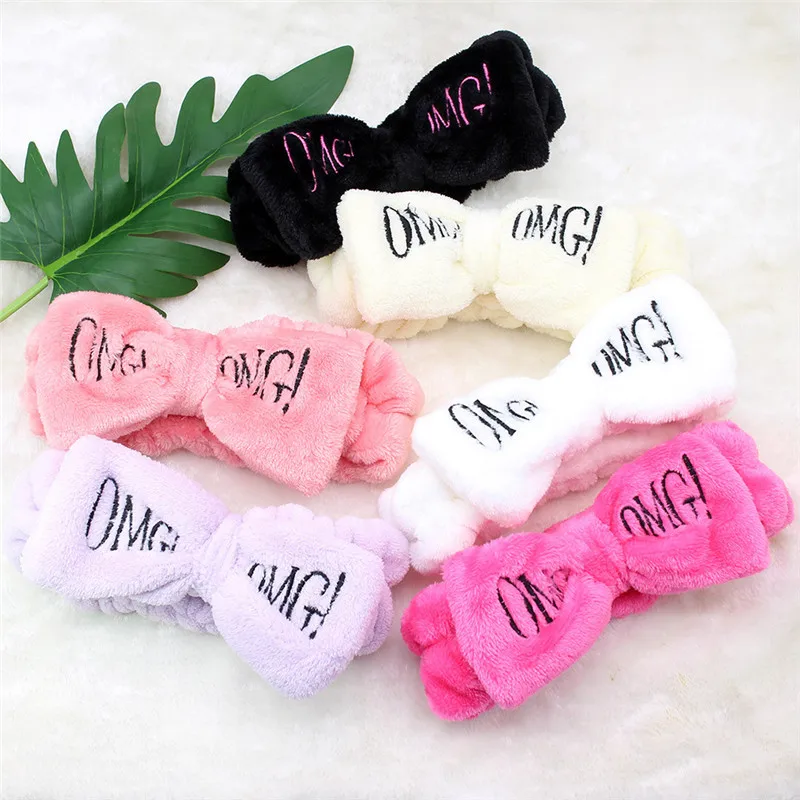 

2020 Letter OMG Coral Fleece Wash Face Soft Bow Hairbands For Women Girls Headbands Headwear Hair Bands Turban Hair Accessories