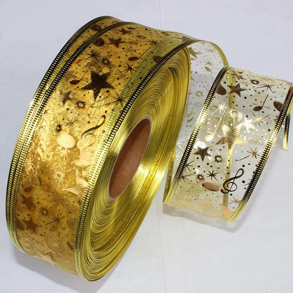 2 ярда Bling Star печатных органзы ленты для DIY Рождество год украшения подарочная упаковка Швейное Ремесло