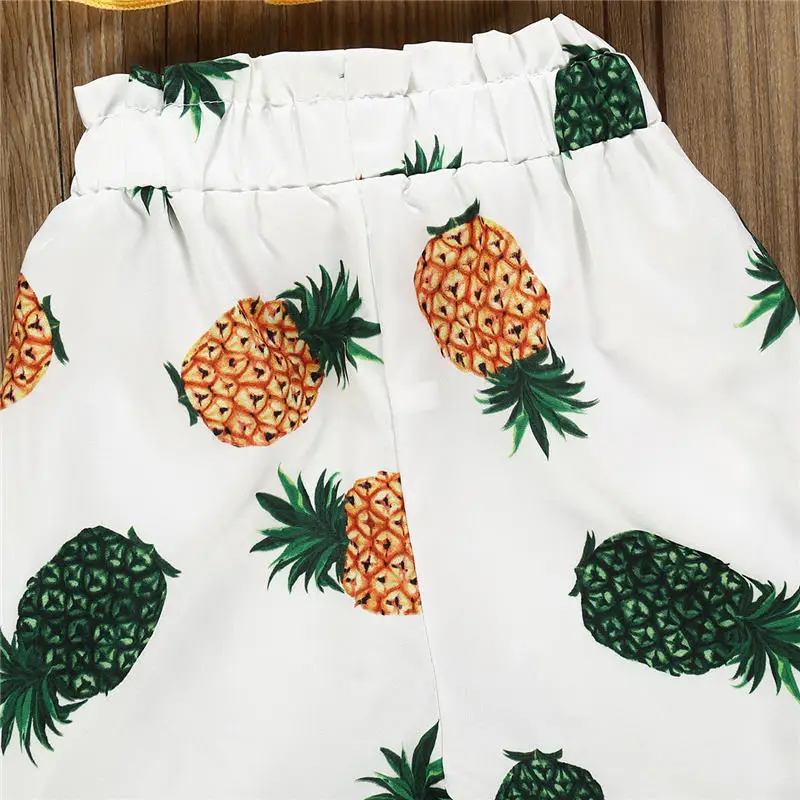 summer children girl cloth set yellow vest pineapple short pant 2pcs suit (2)