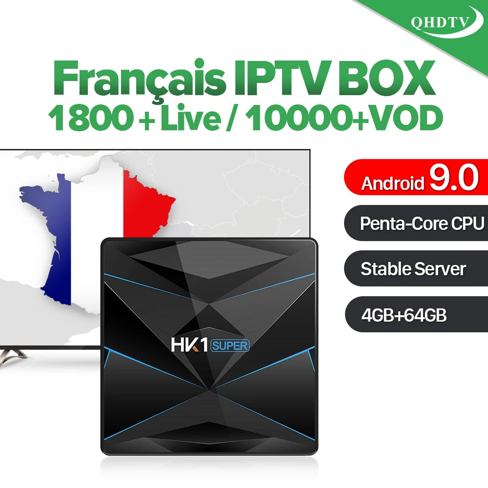 IPTV арабский и французский HK1Super Android Box 5,8G wifi RK3318 QHD tv 1 год код 4G 64G IP tv Франция Бельгия голландская Италия Германия IP tv