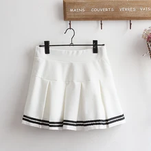Японская летняя Корейская женская Милая полосатая цветная подходящая плиссированная юбка, юбка с высокой талией для девочек-подростков, Женская юбка с эластичной резинкой на талии