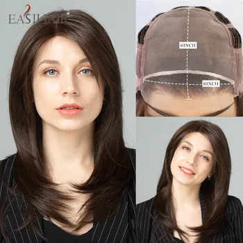 

EASIHAIR Dark Brown Shoulder Long Lace Front Wigs Hand-Tied Mono-Filament Top Wigs Free Parting Futura Hair Wigs for White Women