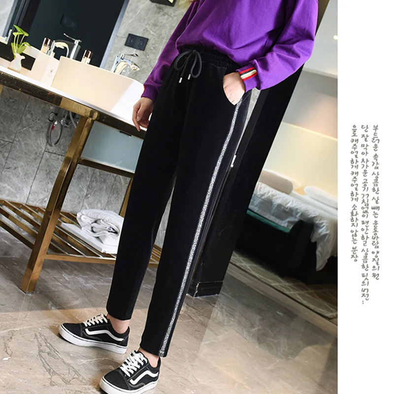 

JUJULAND woman winter Velvet trousers Elastic waistline thick solid plus size loose harem pants 8305