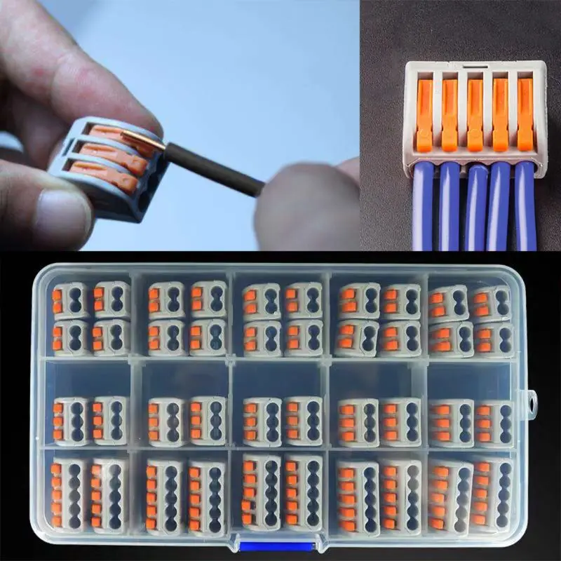

40pcs Universal Compact Wiring Terminal Block Mini Fast Connector Push In Conductor PCT-212 PCT-213 PCT-215 Home Light Indoor Hy