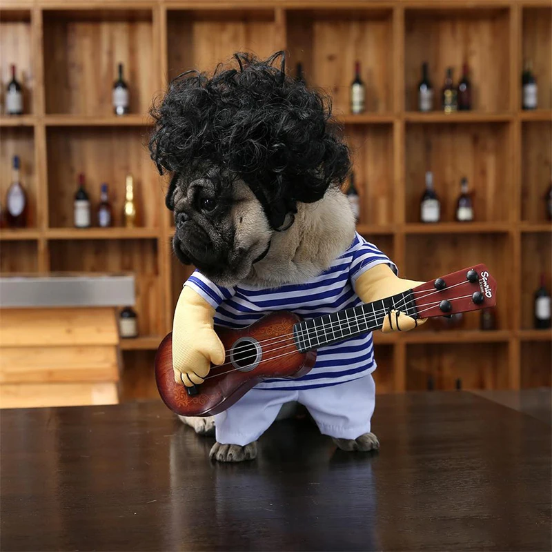 Забавная мода собака одежда для кошки гитарный плеер костюм одежда наряд s m l Забавный костюм для домашних животных