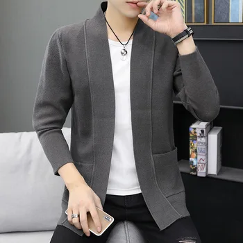 

2019 men fall cardigan sweater youth pure color trend of cultivate one's morality personality sweater