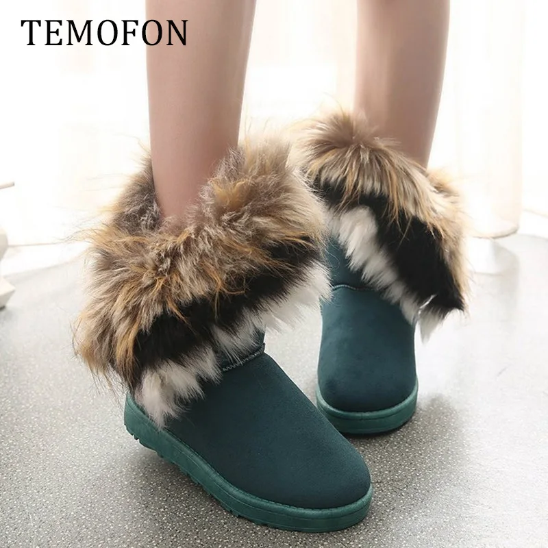 Зимние ботинки женские ботильоны из лисьего меха женская теплая Повседневная