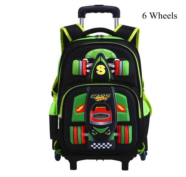 6 wheels green Детские школьные сумки на колесиках, школьные рюкзаки на колесиках для мальчиков, детские школьные рюкзаки на колесиках, детские дорожные сумки на колесиках - Цвет: 6 wheels green