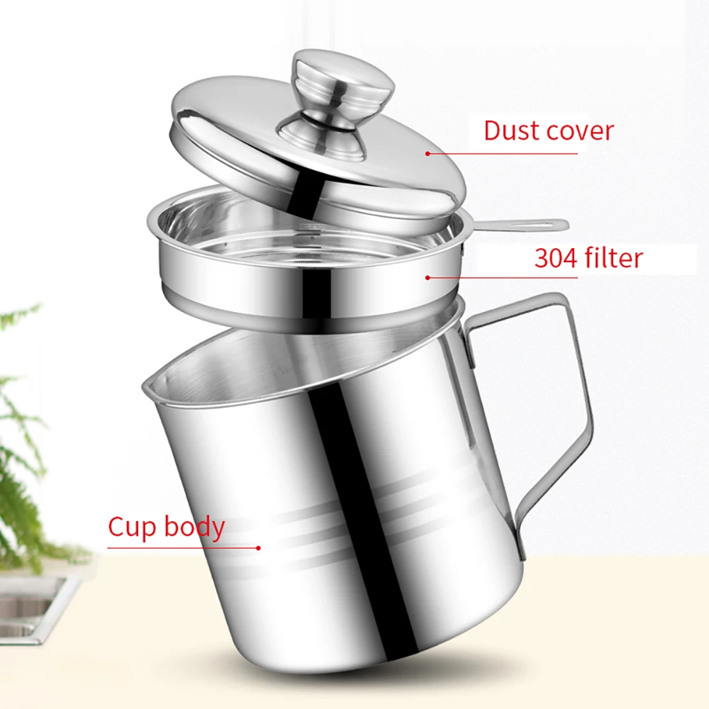 

Stainless Steel Oil Pot Home 1.2l Filter Residue Oil Pot With Lid And Filter Mesh Oil Return Cup Kitchen Tool Oil Storage Tank