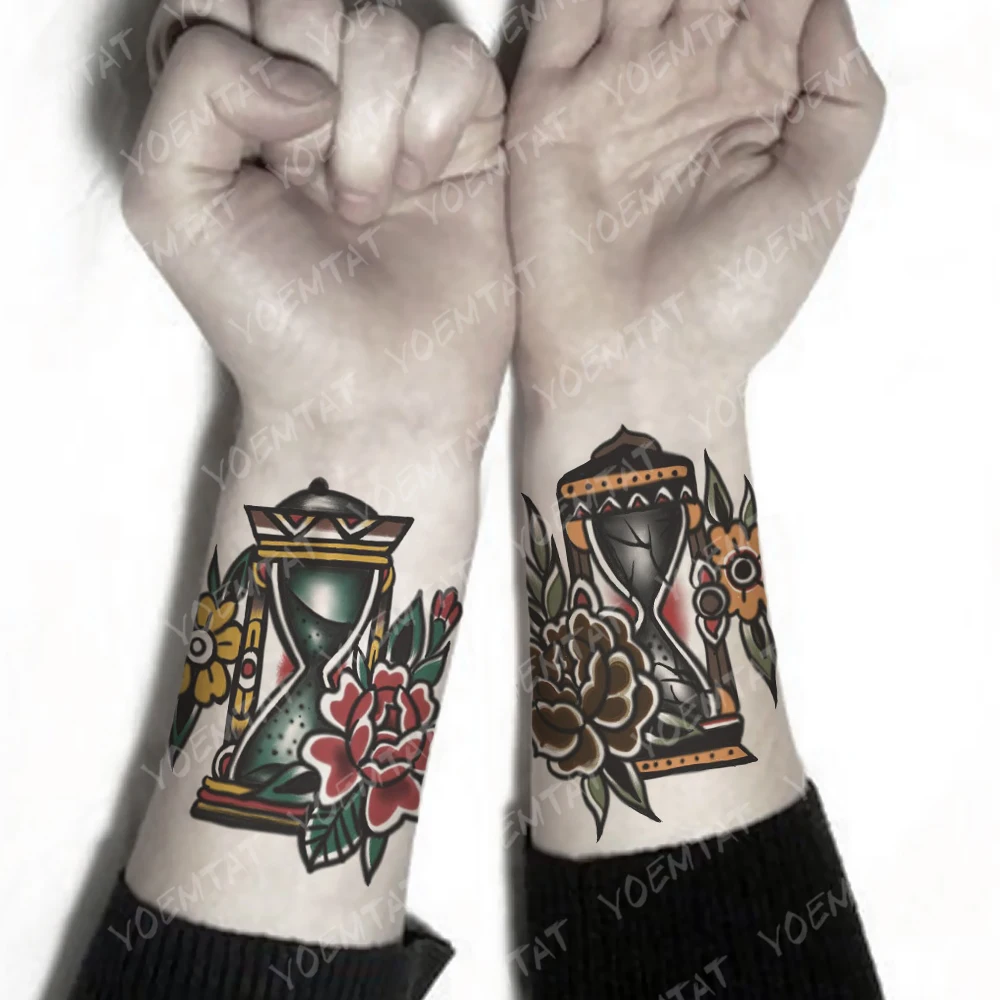 Водостойкая временная татуировка наклейка Старая школа песочные часы