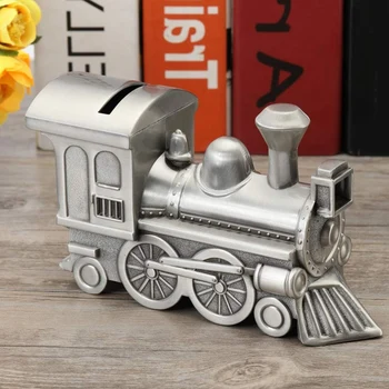 

Metal Money Bank, Cute Train Piggy Bank Silver Penny Coin Saving Box for Children