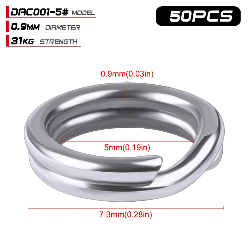 PROBEROS Stainless Steel Fishing Connector Rings - 50pcs Silver Split Rings for Bait and Tackle Accessories