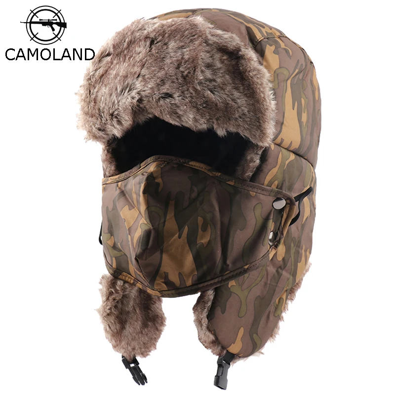 

CAMOLAND Wholesale Winter Bomber Hat Women Men Russia Ushanka Trapper Trooper Hats Male Thermal Faux Fur Earflap Snow Caps