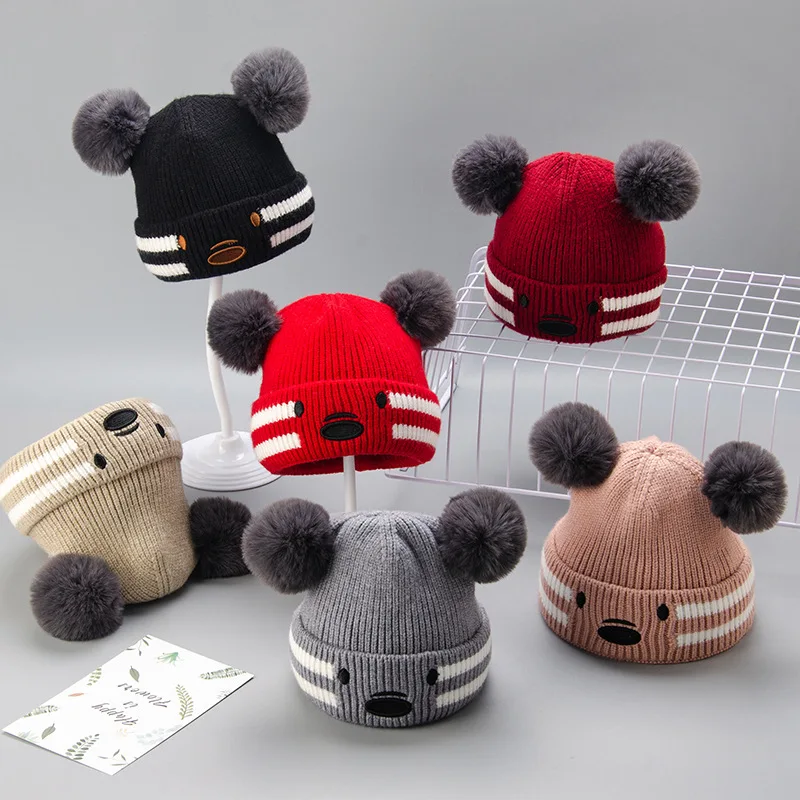 

Winter Hat Cap Kids Beanie Knitted Hat Children Wool Hat Pom Pom Beanie Girl Boys Beanie Animals Cute 1-3 Years